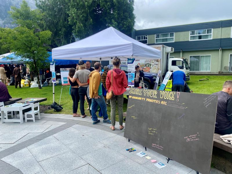 Members the public chat with council at a pop up event in Stan Clarke Park.