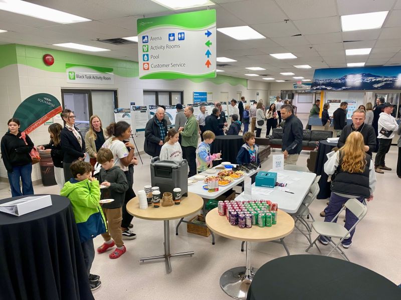 Crowd at the budget open house night held at Brennan Park Recreation Centre.